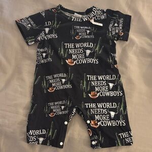 Boutique Black Cowboy Print Baby Romper